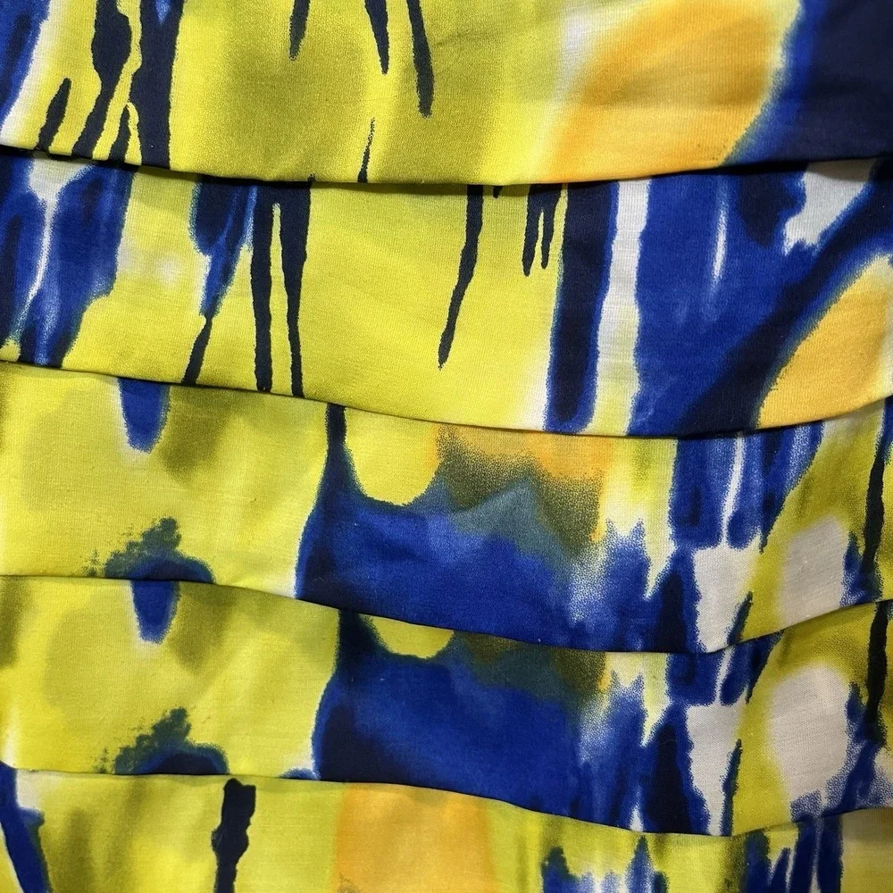 Calvin Klein Tiered A-Line Skirt Women's 16 Blue Yellow Printed Lined Floral